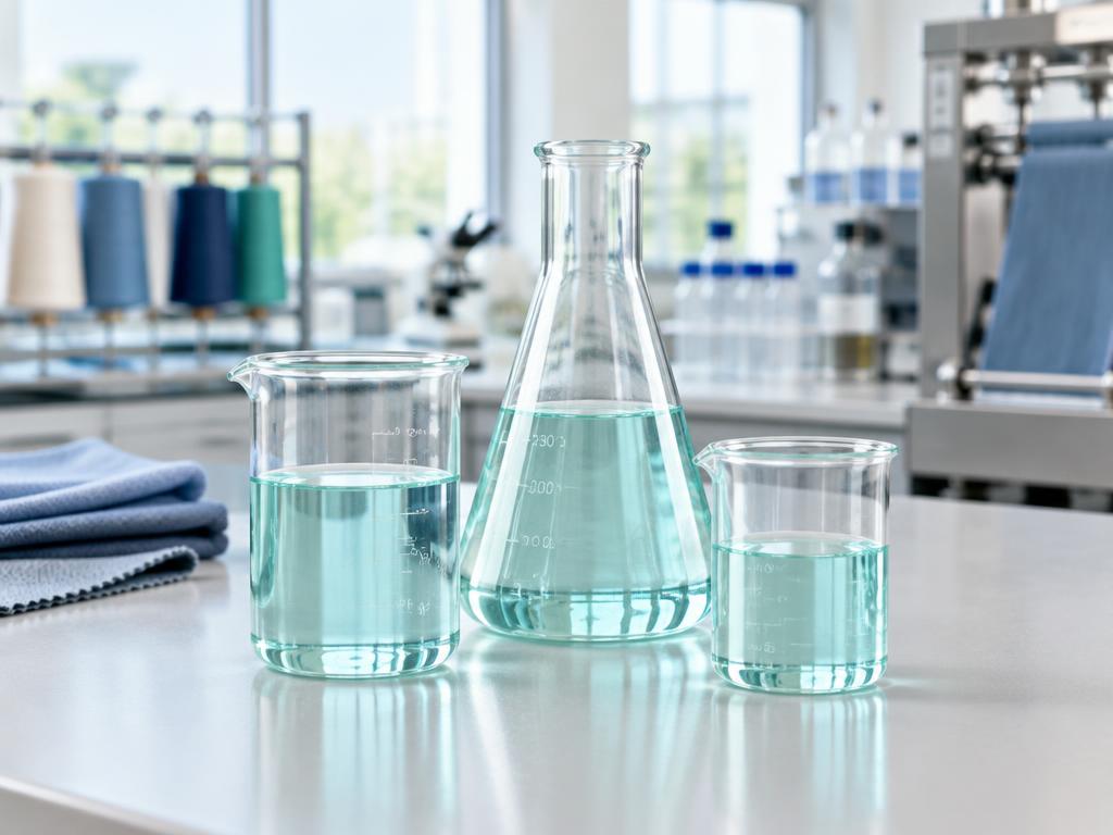 Laboratory glassware illustrating textile chemistry